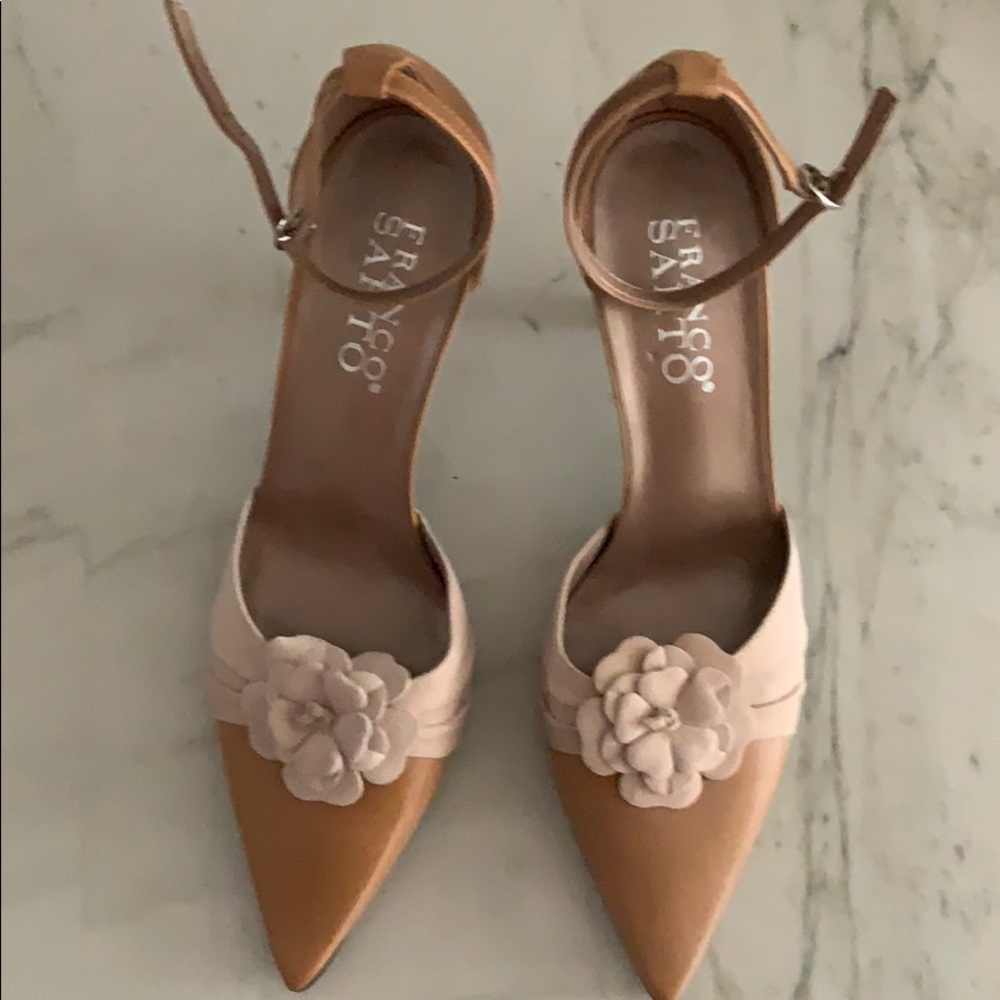 Franco Sarto Tan leather/Pale Pink suede heels 10M